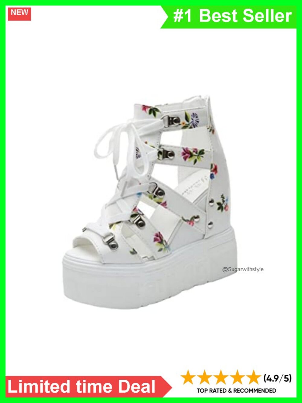 Goth Punk Wedge Sandals Ankle Strap Cutout High Heel Platform Open Toe